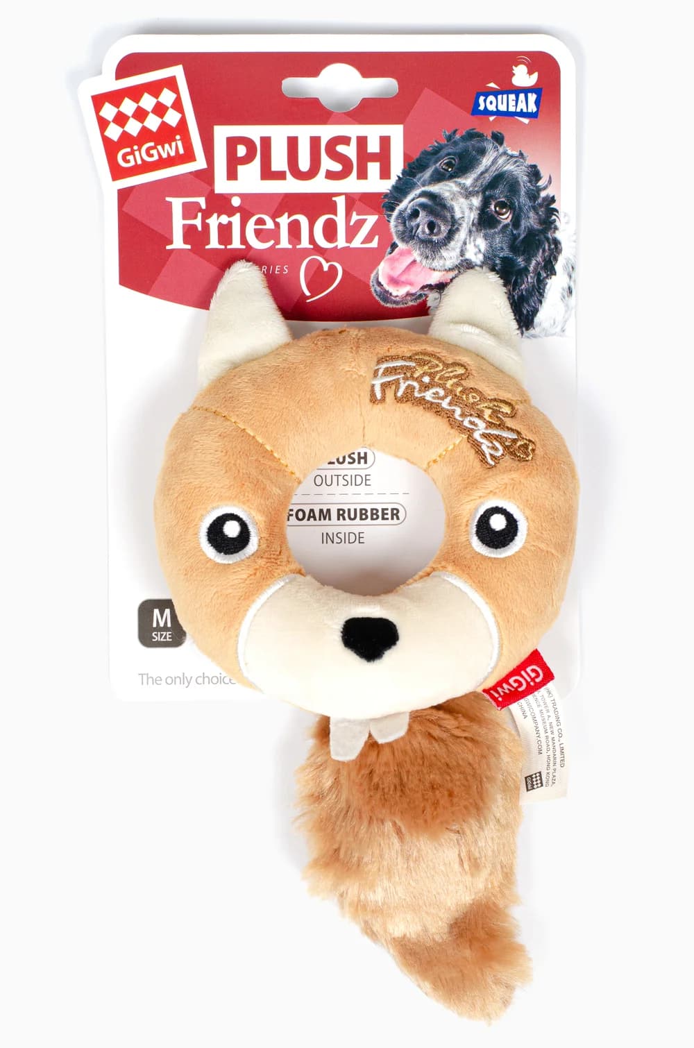 Игрушка для собак GiGwi Plush Friendz «Белка» с резиновым кольцом и пищалкой (16*16*3)