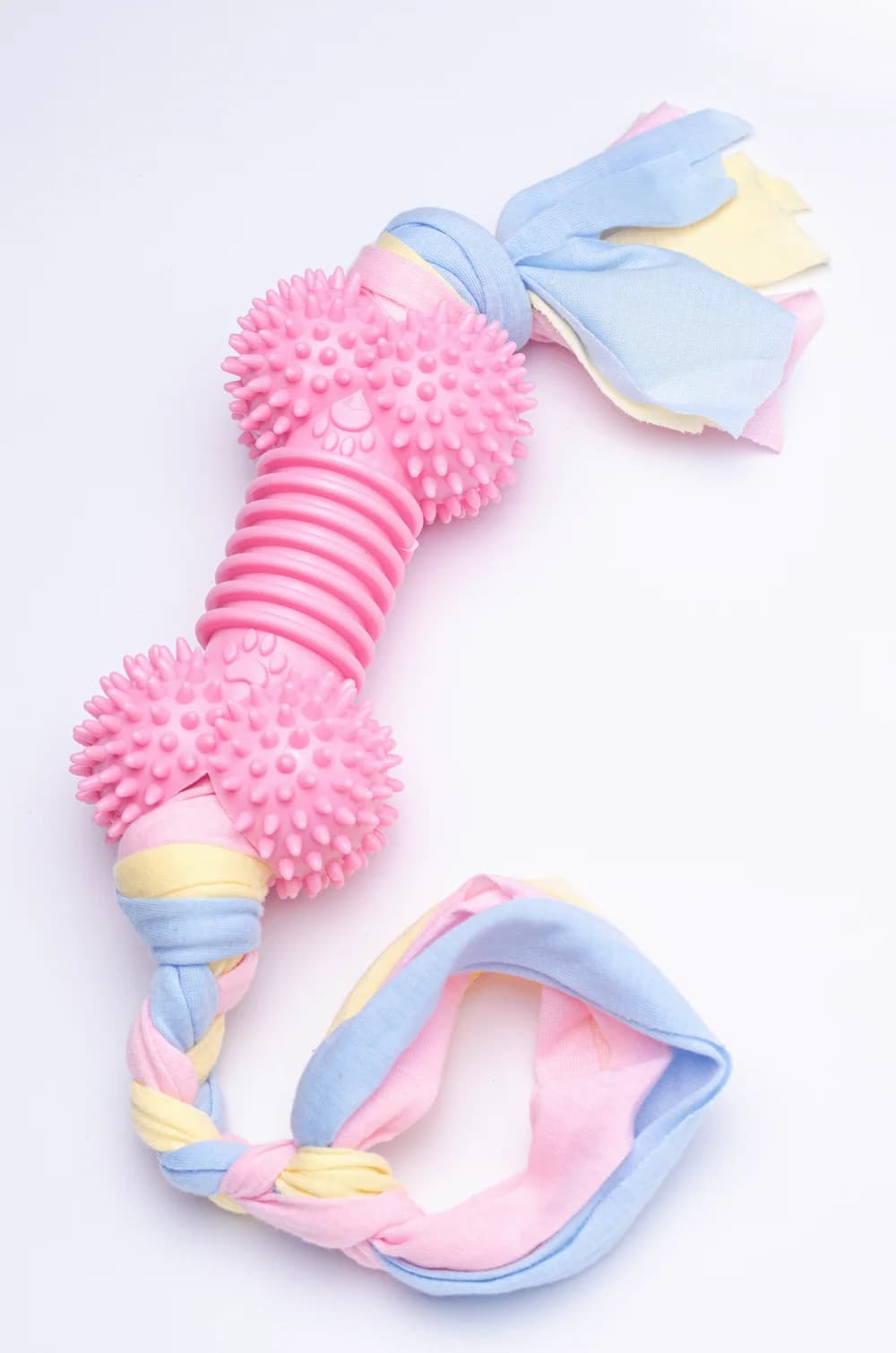 Іграшка для собак кісточка з канатиком, гума / текстиль, 39x6,5 см (рожева)