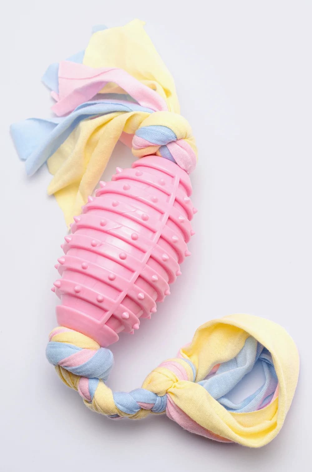 Игрушка для собак мячик "Регби" с канатиком, резина / текстиль, 39x6 см (голубой)