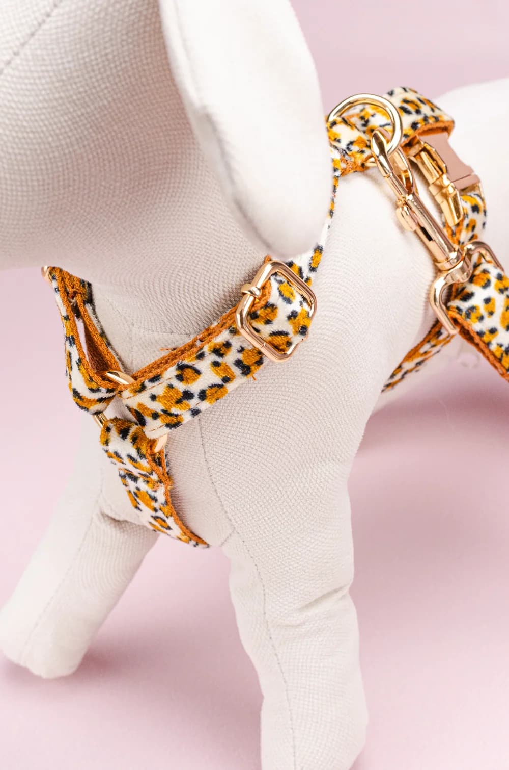 Комплект амуніції для собак шлейка + повідець 1.5м + нашийник + метелик XS (леопардовий принт, велюр)