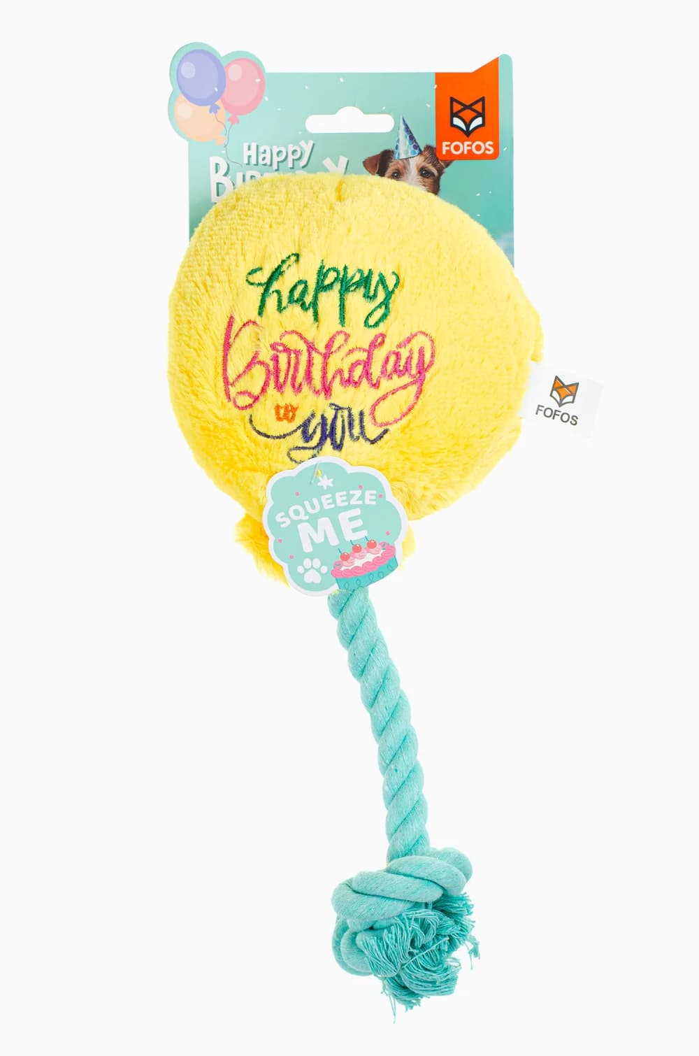 Іграшка для собак FOFOS «Святкова кулька» з пискавкою та канатиком (15*7*36 см)