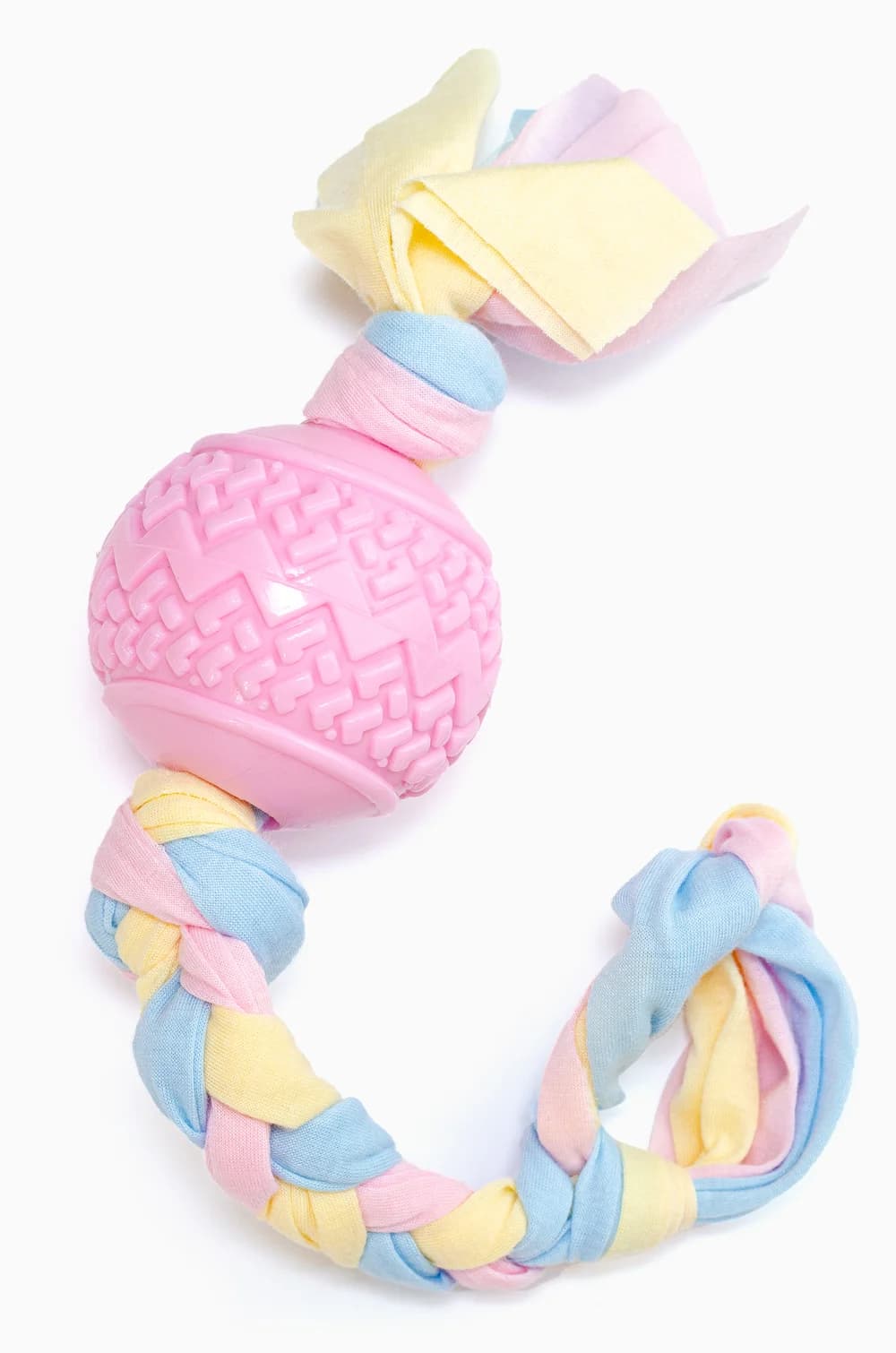 Игрушка для собак резиновый мячик с узорами и канатиком 39х6.7см (розовый)