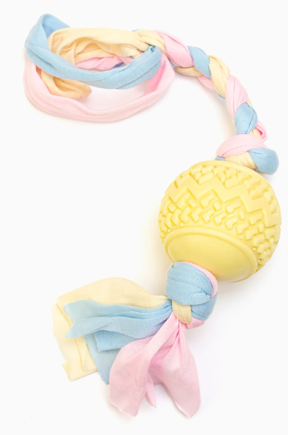 Игрушка для собак резиновый мячик с узорами и канатиком 39х6.7см (розовый)