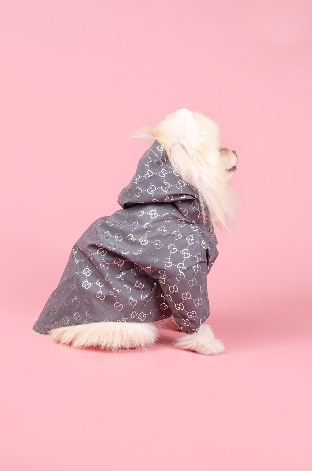 Ветровка для собак Луи Витон с капюшоном - серебряная S - серебряный